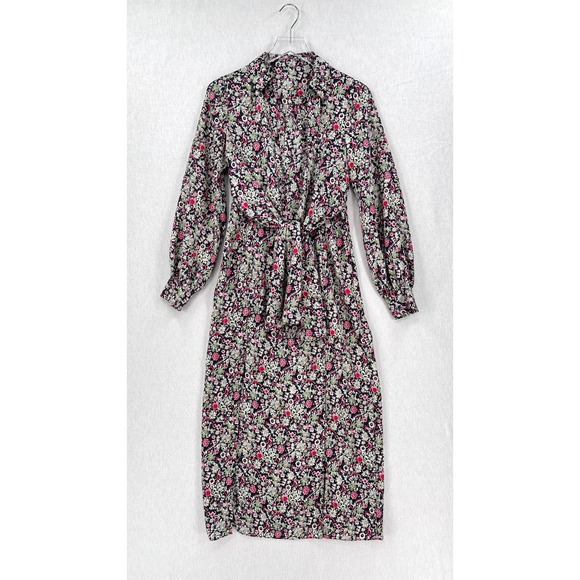 CINQ A SEPT Quinn Dress Womens Floral Print Navy Multi Layered Shirt Tie Midi - Picture 3 of 16